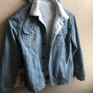 Light wash jean jacket with Sherpa inside